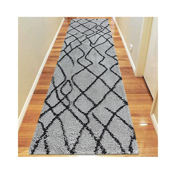 Sorento Shaggy Grey Hallway Runner Machine Knotted Rug