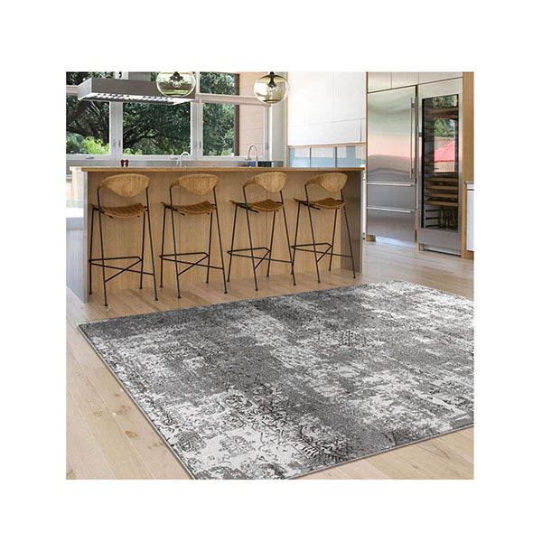 Stain Resistant Lotus Light Grey Rug