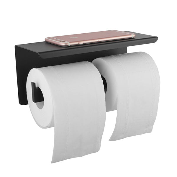 Stainless Double Toilet Paper Roll Hook Black Cover Storage