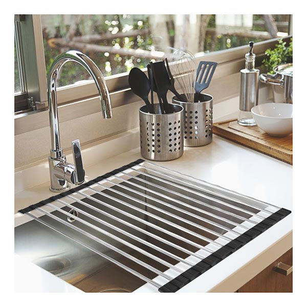 Stainless Steel Sink Kitchen Dish Drainer Foldable Drying Roll Up Rack