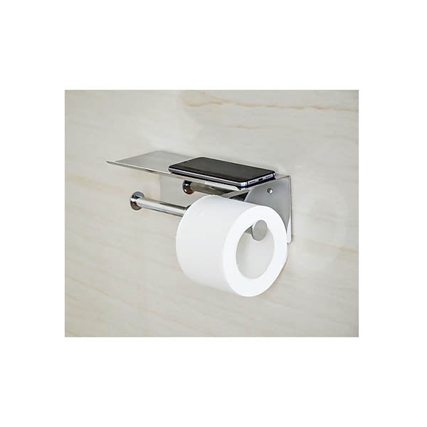 Stainless Steel Double Toilet Paper Holder Storage Shelf