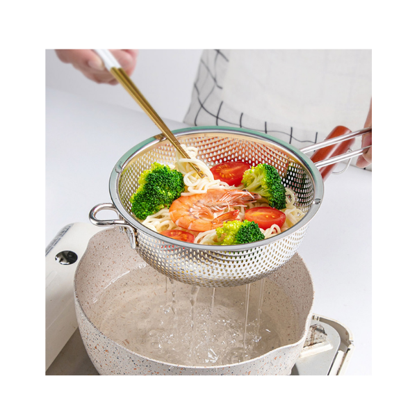 Stainless Steel Perforated Food Strainer With Handle Skimmer Sieve Set