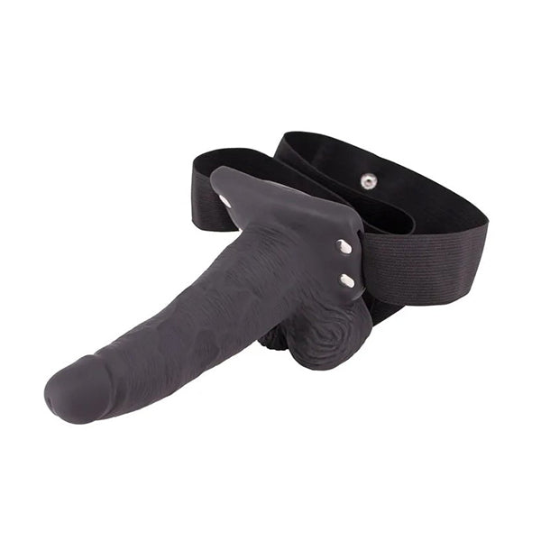 6 Inches Vibration Hollow Strap On Black