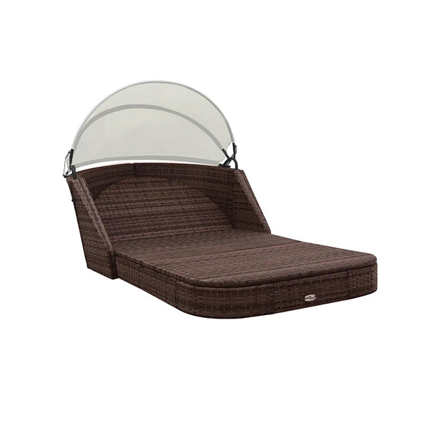 Sun Lounger With Canopy Poly Rattan - Brown