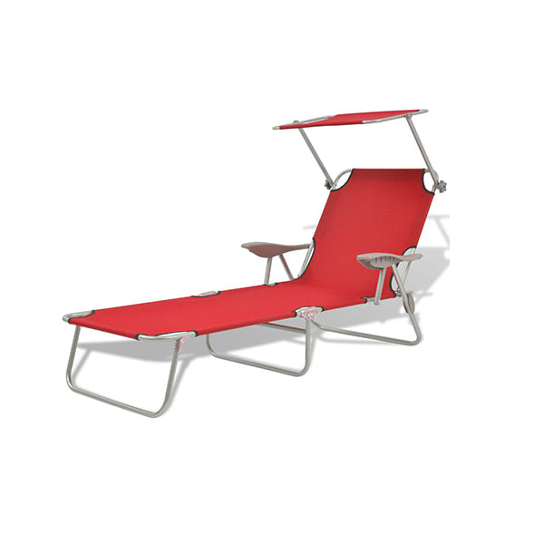 Sun Lounger With Canopy Steel Red