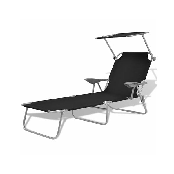 Sun Lounger With Canopy Steel Black