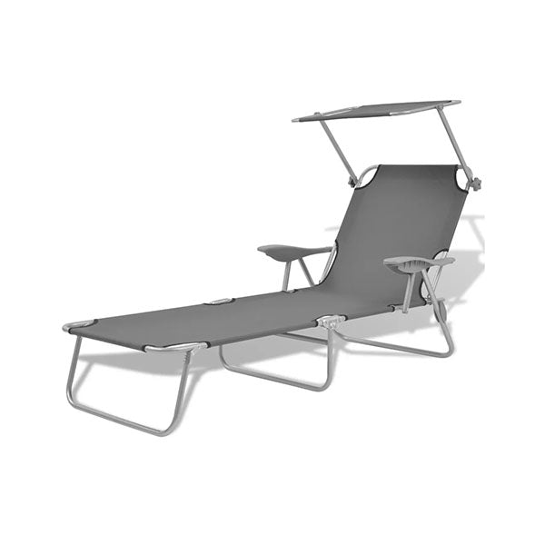 Sun Lounger With Canopy Steel Grey