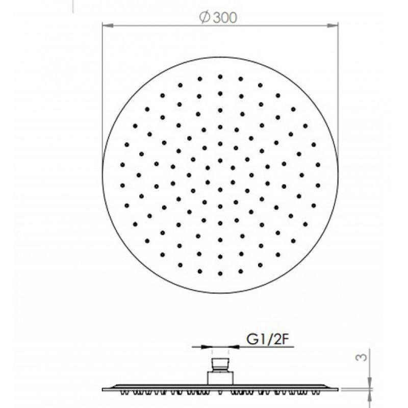Super-slim Round Chrome Rainfall Shower Head 300mm