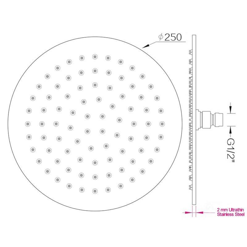 Super-slim Round Matte Black Rainfall Shower Head 250mm