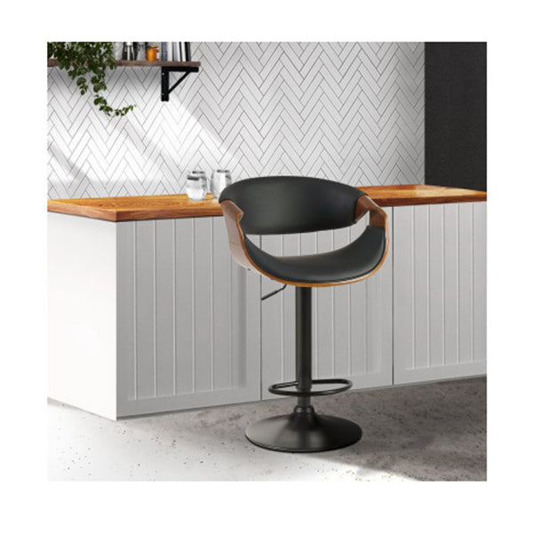 Swivel Chair Kitchen Gas Lift Wooden Bar Stool Leather Black