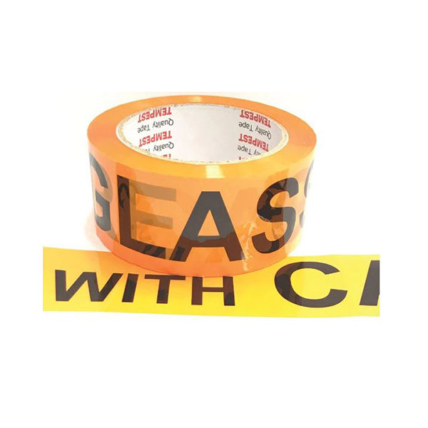 36 Rolls Glass Dispatch Tape Orange Black With Care Packing Label