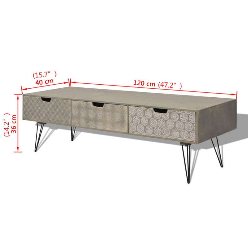 TV Cabinet With 3 Drawers 120 x 40 x 36 Cm - Grey