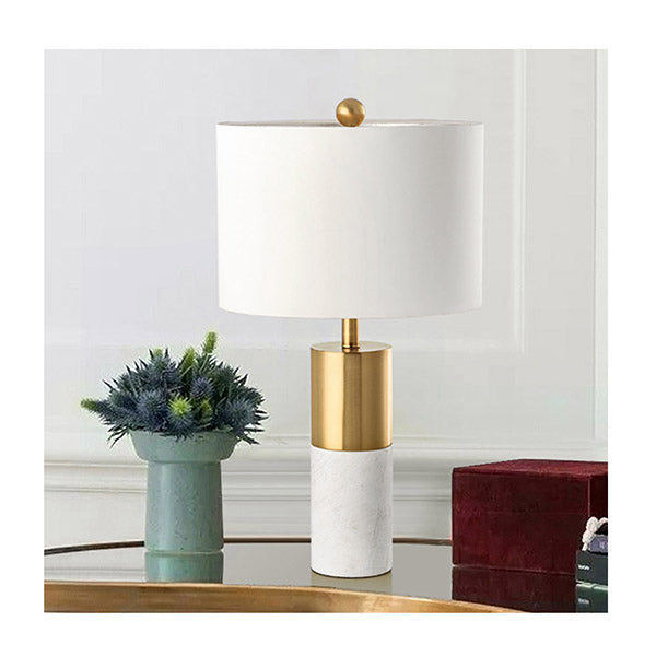 60Cm White Marble Bedside Desk Table Lamp With Cylinder Base