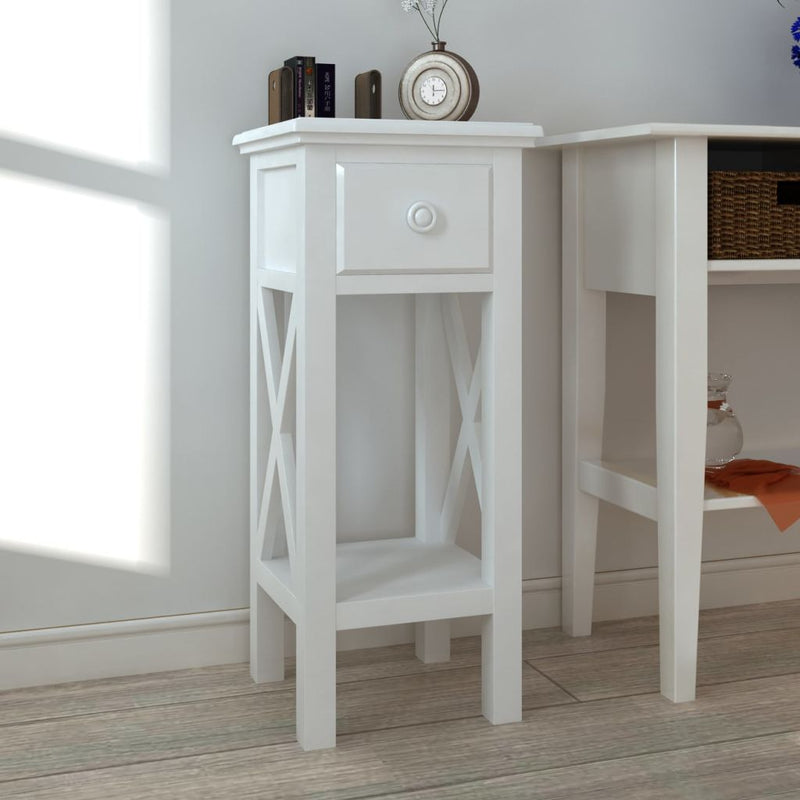 Telephone Side Table with Drawer - White