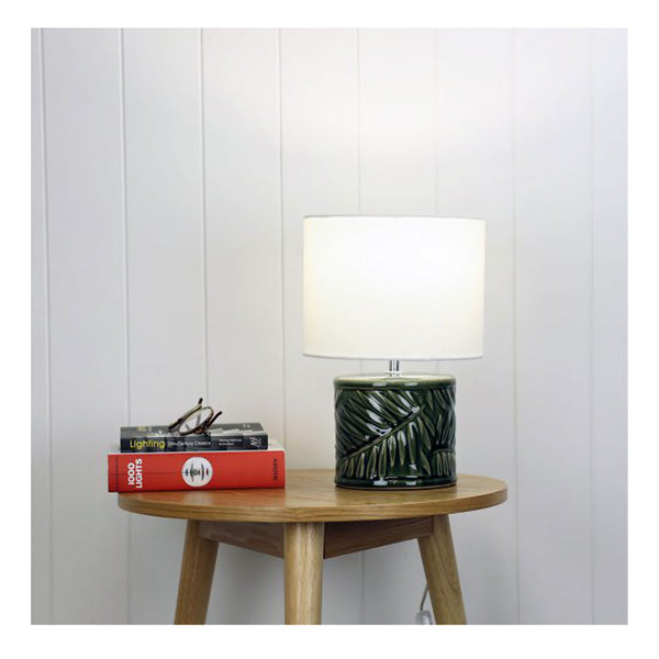 Textured Green Ceramic Table Lamp With Shade