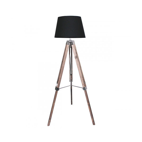 Timber Tripod Floor Lamp Adjustable Height Linen Taper Fabric