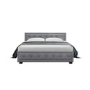 Tiyo Bed Frame Fabric Gas Lift Storage Grey Queen