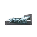 Tiyo Bed Frame Fabric Gas Lift Storage Grey Queen