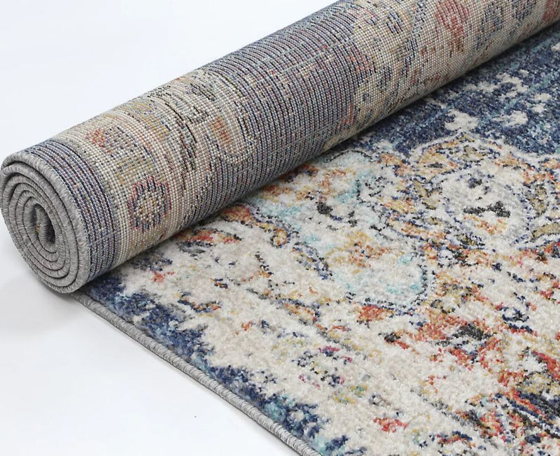 Transitional Navy And Multi Color Traditional Rug