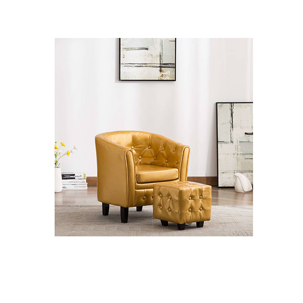 Tub Chair With Footstool Faux Leather