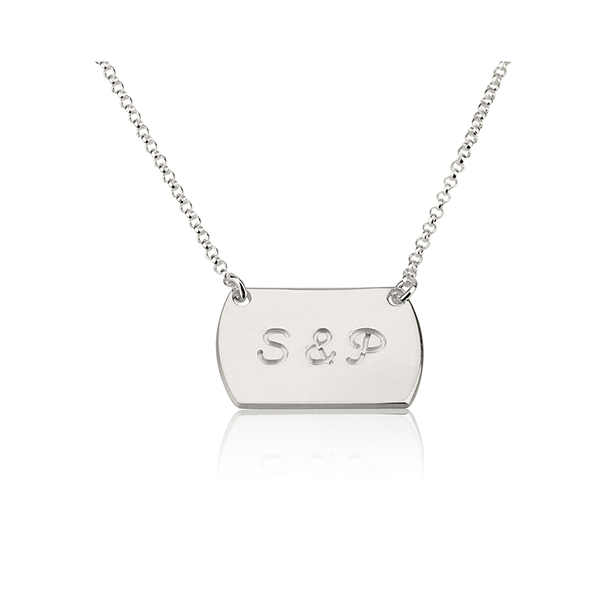 Two Initial Horizontal Dog Tag Style Necklace