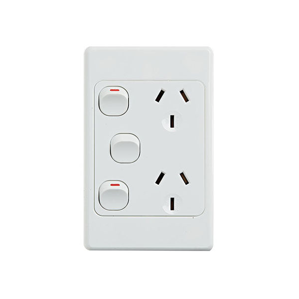 Ultima Double Power Point With 16Ax Extra Switch Vertical