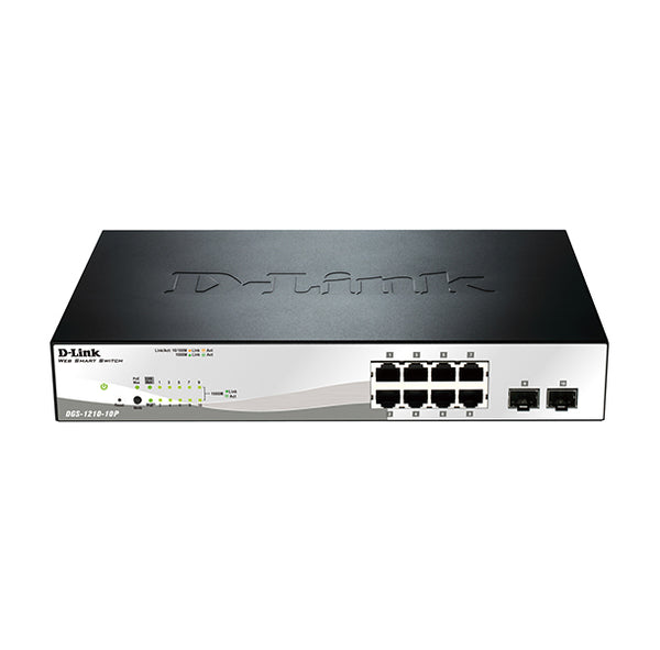 D-LINK DGS-1210-10P 10-Port Gigabit WebSmart PoE Switch with 8 PoE UTP and 2 SFP Ports