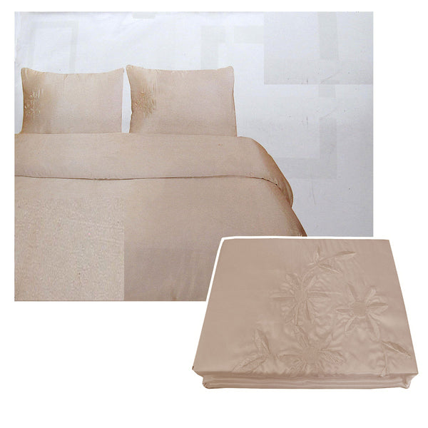 Tuberose Satin Embroidery Quilt Cover Set Latte Double