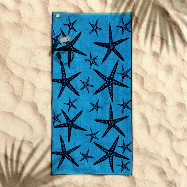Premium Cotton Jacquard Beach Towel Starfish Blue