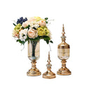 Soga 2X Glass Flower Vase With Lid And White Flower Filler Gold Set
