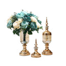 Soga 2X Glass Flower Vase With Lid And Blue Flower Filler Gold Set