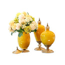 Soga 3X Ceramic Oval Flower Vase With White Flower Set Yellow