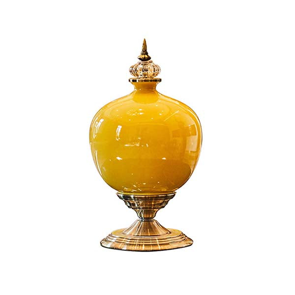 Soga Ceramic Oval Flower Vase With Gold Metal Base Yellow