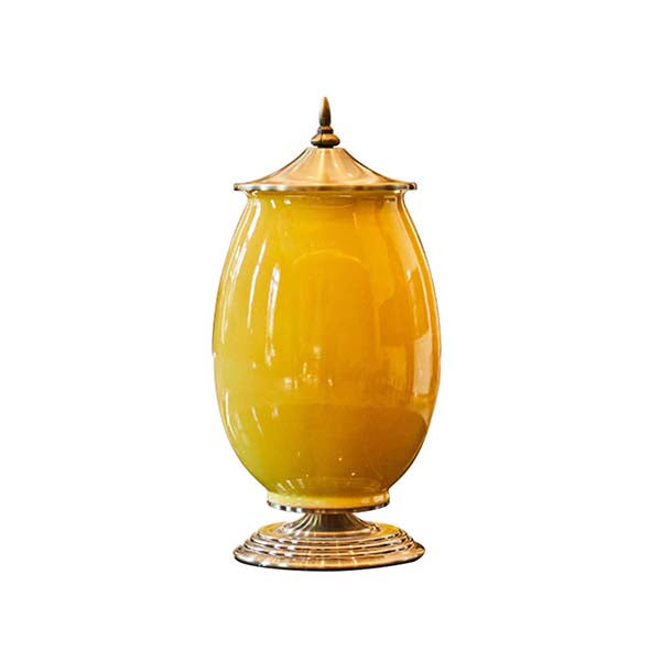 Soga Ceramic Oval Flower Vase With Metal Gold Base Yellow