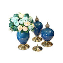 Soga 3X Ceramic Oval Flower Vase With Blue Flower Set Dark Blue