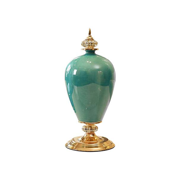 Soga Ceramic Oval Flower Vase With Base Gold Metal Green