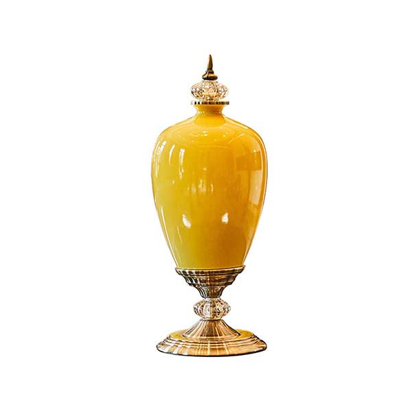 Soga Ceramic Oval Flower Vase With Base Gold Metal Yellow