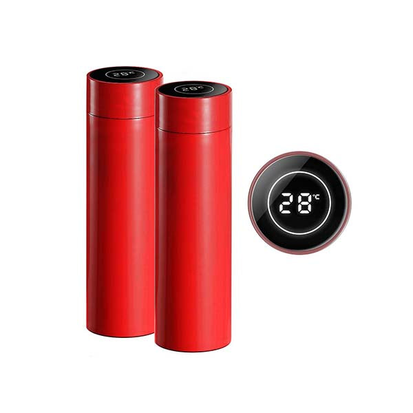 2 Pcs 500Ml Stainless Steel Lcd Display Vacuum Flask Thermos Red