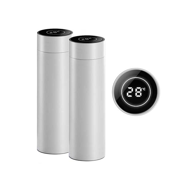 2 Pcs 500Ml Stainless Steel Lcd Display Vacuum Flask Thermos White