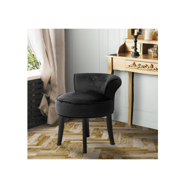 Velvet Vanity Stool Backrest Black