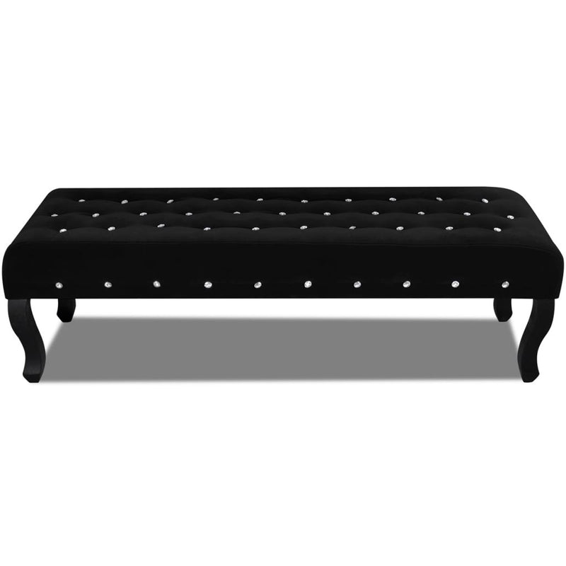 Velvet Fabric Bench with Crystal Buttons - Black