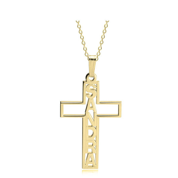 Vertical Name In Cross Necklace