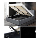 Vila Bed Frame Fabric Gas Lift Storage Grey Queen