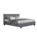 Vila Bed Frame Fabric Gas Lift Storage Grey Queen