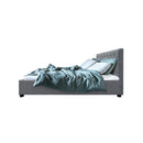 Vila Bed Frame Fabric Gas Lift Storage Grey Queen
