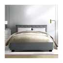 Vila Bed Frame Fabric Gas Lift Storage Grey Queen