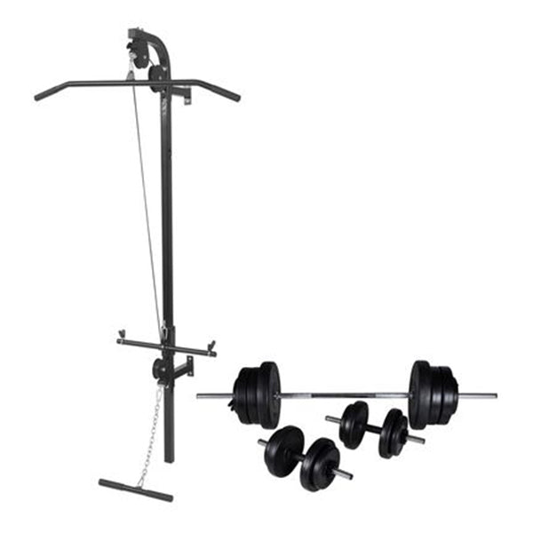 Wall Mounted Power Tower With Barbell And Dumbbell