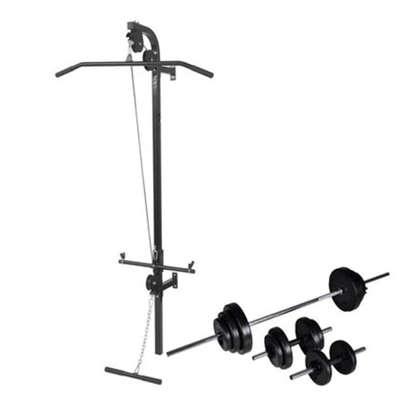 Wall Mounted Power Tower With Dumbbell And Barbell