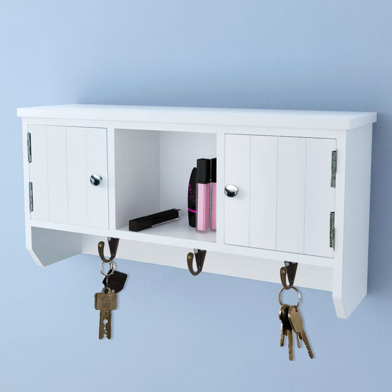 Wall Cabinet For Keys And Jewelry With Doors And Hooks