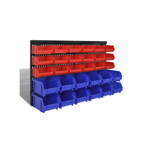 Wall Mounted Garage Plastic Storage Bin Set 30 Pcs Blue And Red